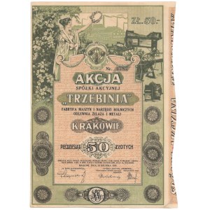TRZEBINIA Továrna zemědělských strojů a nářadí Slévárna železa a kovů, 50 zl 1924