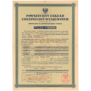 Liability policy - Powszechny Zakład Ubezpieczeń Wzajemnych, Kraków 1939.