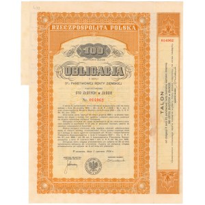 3% State Land Pension 1936, Bond for 100 zlotys