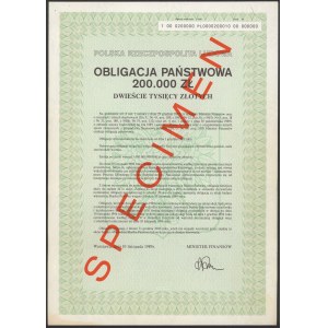 Obligacja Państwowa 200.000 zł 1989 - SPECIMEN
