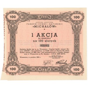 MICHAŁÓW Towarzystwo Akc. Fabryki Cukru i Refinery, 100 zl 1934