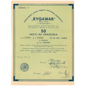RYGAWAR Warszawsko-Ryska Fabryka Wyrobów Gumowych, Em.5, 50x 100 zł 1937 add