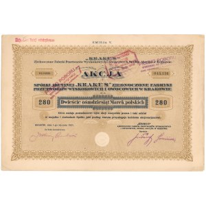 KRAKUS Zjednoczone Fabryki Przetworów Wyskokowych i Owocowych, Em.5, 280 mkp 1921