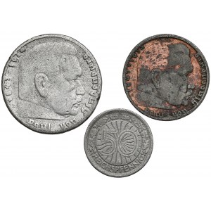 III Rzesza, od 50 fenigów 1935 do 5 marek 1937 - Fałszerstwa z epoki, zestaw (3szt)