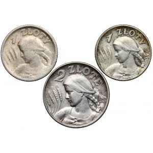 Žena a uši 1 zlatá 1924-1925 a 2 zlaté 1925, sada (3ks)