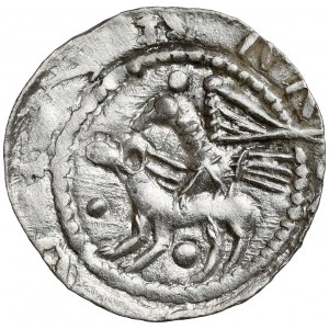 Ladislaus II the Exile, Denarius - Eagle and Hare - knight EN FACE, wearing helmet, with letter Z