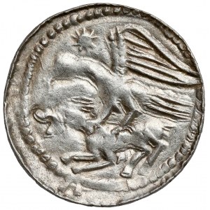 Ladislaus II the Exile, Denarius - Eagle and Hare - knight EN FACE (facing)