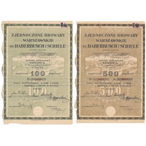 United Warsaw Breweries p.f. Haberbusch and Schiele, 100 zlotys and 5x 100 zlotys (2pc)