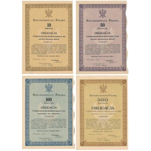 5% Poż. Konwersyjna 1924-26, zestaw Obligacji na 10-500 zł (4szt)