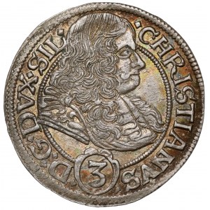 Slezsko, Chrystian Wołowski, 3 krajcary 1669 CB, Brzeg - krásný