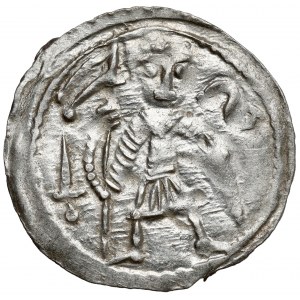 Boleslaw IV the Curly, Denarius - Two behind the table - MIRACLE and inverted S