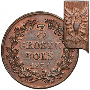 November Uprising, 3 pennies 1831 KG - paws BENT - rare
