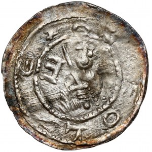 Boleslaw IV the Curly, Denarius - Three behind the table - letter E
