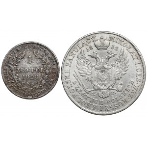 1 zlatý 1828 FH (vzácný) a 5 zlatých 1832 KG, sada (2ks)