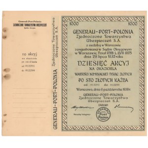 GENERALI-PORT-POLONIA Zjednoczone Tow. Ubezpieczeń, 10x 100 zł 1938