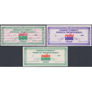 Solidarity, Election Fund 500, 1,000 and 5,000 zl 1989 (3pc)