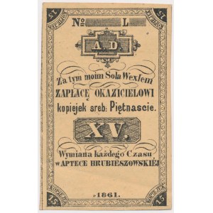 Hrubieszów, APTEKA, 15 kopějek 1861 - prázdná