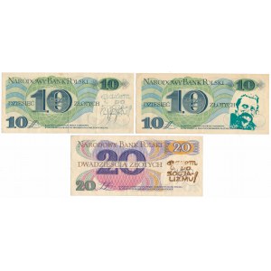 Solidarity, 10 and 20 zloty 1982 - stamp WA£ÊSA and Gas to Socialism (3pcs)