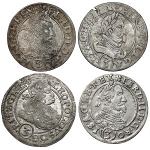 Śląsk, 3 krajcary 1630-1670, Wrocław, Kłodzko i Ołomuniec, zestaw (4szt)