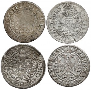 Slezsko, 3 krajcary 1630-1670, Breslau, Klodzko a Olomouc, sada (4ks)