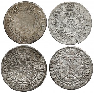Silesia, 3 krajcars 1630-1670, Breslau, Klodzko and Olomouc, set (4pcs)