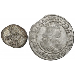 Sigismund II Augustus and John II Casimir, Two-denar Vilnius 1570 and Six-denar Bydgoszcz 1666 AT, set (2pcs)