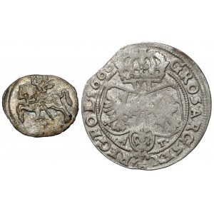 Sigismund II Augustus and John II Casimir, Two-denar Vilnius 1570 and Six-denar Bydgoszcz 1666 AT, set (2pcs)