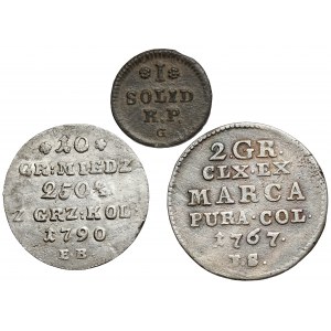 Poniatowski, 1767 šelak, 1767 FS polzlatý a 1790 10 grošov (3ks)