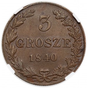3 pennies 1840 MW, Warsaw