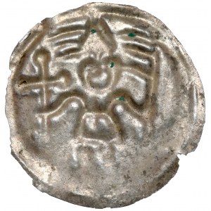 Kujawy (?), Button brakteat - Stojící rytíř s praporcem a křížem