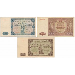 Satz Banknoten 500 Zloty und 2x 1.000 Zloty 1946-47 (3 Stck.)