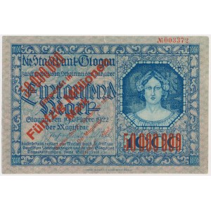 Glogau (Glogow), 1.000 Mark 1922 Vordruck für 50 Millionen Mark 1923