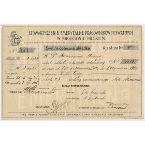 Stowarzyszenie emerytalne pracowników prywatnych w Królestwie Polskim, kwit na 3 ruble i 23 kop 1914