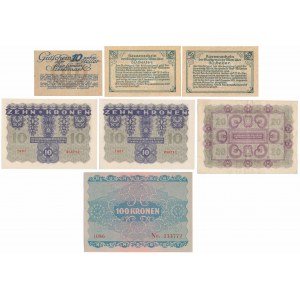 Rakousko, sada bankovek a poukázek (7ks)
