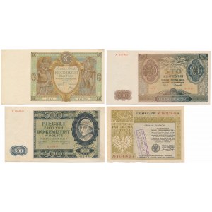 Satz polnischer Banknoten von 1929-41 und Lotterie (4 St.)