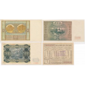 Satz polnischer Banknoten von 1929-41 und Lotterie (4 St.)
