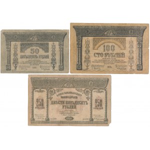 Rosja, Zakaukazie, 50, 100 i 250 Rubli 1918 (3szt)