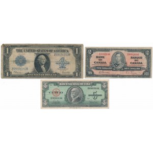 USA, 1 dolar 1923 a Kanada, 2 a 5 dolarů 1937-60 (3 ks)