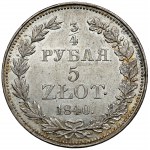 3/4 rubla = 5 złotych 1840 MW, Warszawa - rozłożysty ogon - RZADKI