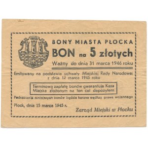 Płock, bon na 5 złotych 1945