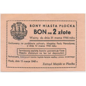 Plock, voucher for 2 zloty 1945