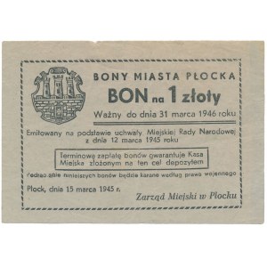 Plock, voucher for 1 zloty 1945