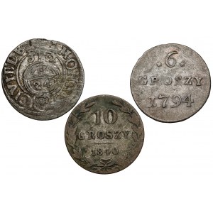 Gustav II, Poniatowski, Partitions, Half-track, 6 and 10 pennies 1632-1840 (3pc)