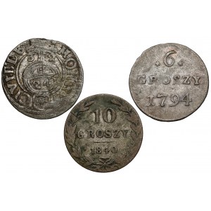 Gustaw II, Poniatowski, Zabory, Półtorak, 6 i 10 groszy 1632-1840 (3szt)