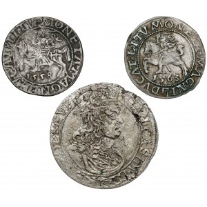 Sigismund II. und Johann II. Kasimir, Halbpfennig 1558-1563 und Sixpence 1660 (3 St.)