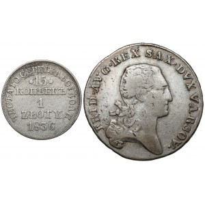 Duchy of Warsaw, 1/3 thaler 1811 I.S. and 1 gold 1836 Warsaw, set (2pcs)