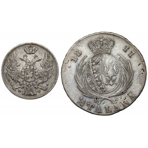 Varšavské vojvodstvo, 1/3 toliarov 1811 I.S. a 1 zlatý 1836 Varšava, sada (2ks)