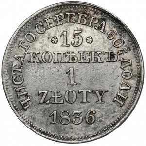 15 kopějek = 1 zlotý 1836 MW, Varšava - velký svatý Jiří