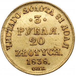 3 ruble = 20 zlotých 1838 ПД, Petrohrad