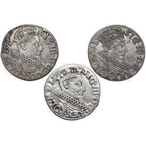 Sigismund III Vasa, Trojak Kraków 1620, set (3pcs)